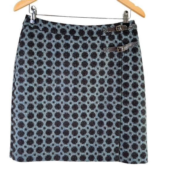 Boden Dresses & Skirts - Boden 100% Wool British Tweed Faux Wrap Mini‎ Skirt Polka Dot Blue Black, Size 6